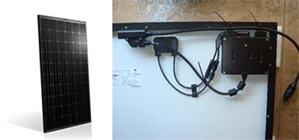 BenQ 255-watt AC solar module. Attached to the back is a SolarBridge microinverter. 