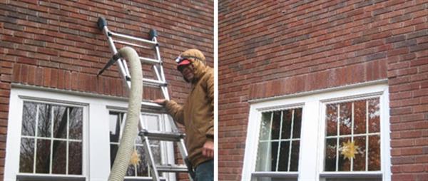 Insulation is added to the walls from the exterior through the mortar via a 1 inch hole. The work is barely visible afterwards. 