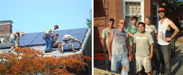 The New Prairie Construction team at work. The crew was led by Nick Gordon, wearing the green shirt. That's me with the red St. Louis Cardinals cap. 